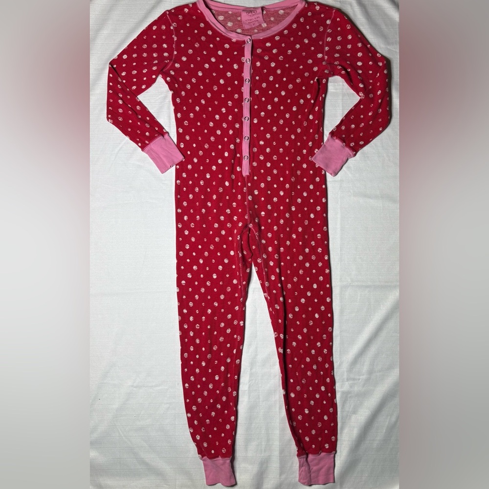 Victorias Secret Women’s Red Polkadot  One Piece Pajama Waffle Medium